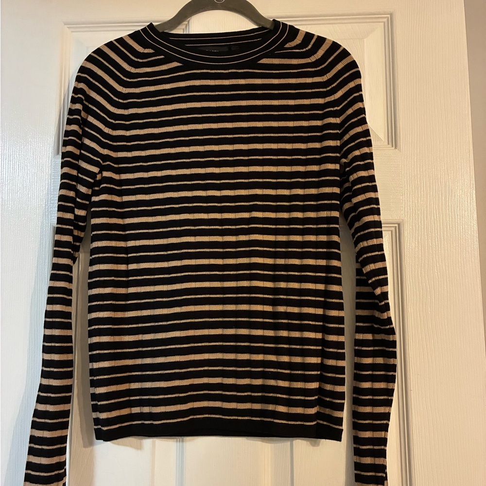 Theory Black and Cream Striped Knit Top
